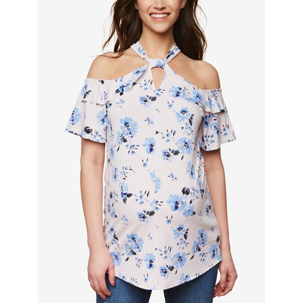 Motherhood Maternity Cold-Shoulder Halter Top - Floral - Pink Multi - MM